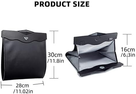 Car Leather Trash Bag Smart LED Waterproof Organizer Storage Garbage Can (Black)