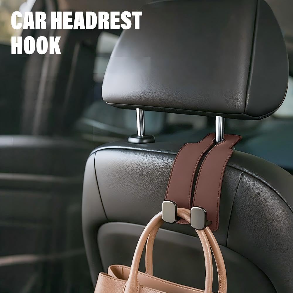 2026 New Car Seat Headrest Hooks for Purses and Bags - Support Car Headrest Hooks for Purses and Bags Coat, Leather Car Bag Purse Holder with Double Hooks (Black-2PC)