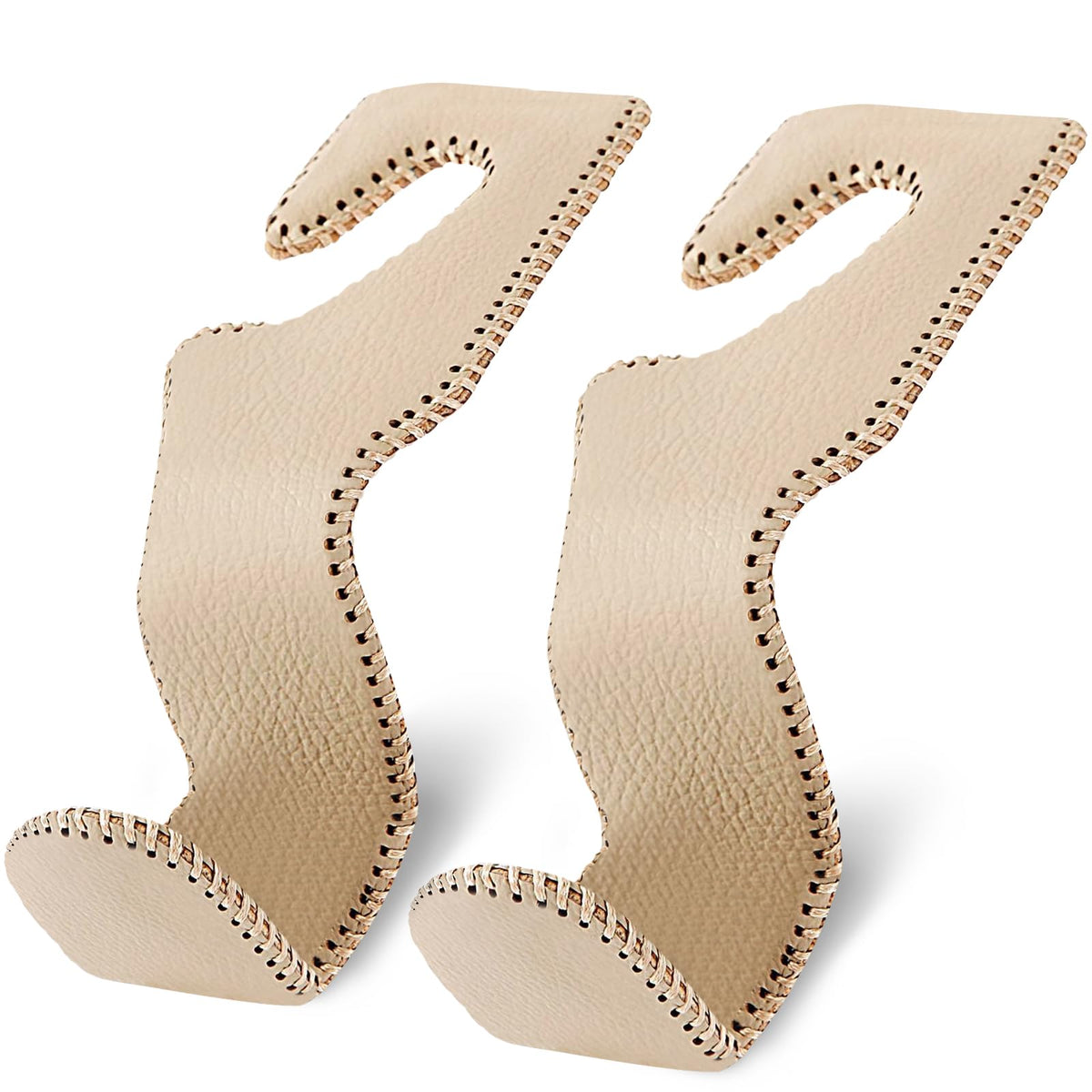 Purse Hook for Car Seat Headrest, Car Purse Holder Leather Vehicle Storage Organizer for Handbags, Groceries, 2Pack Beige