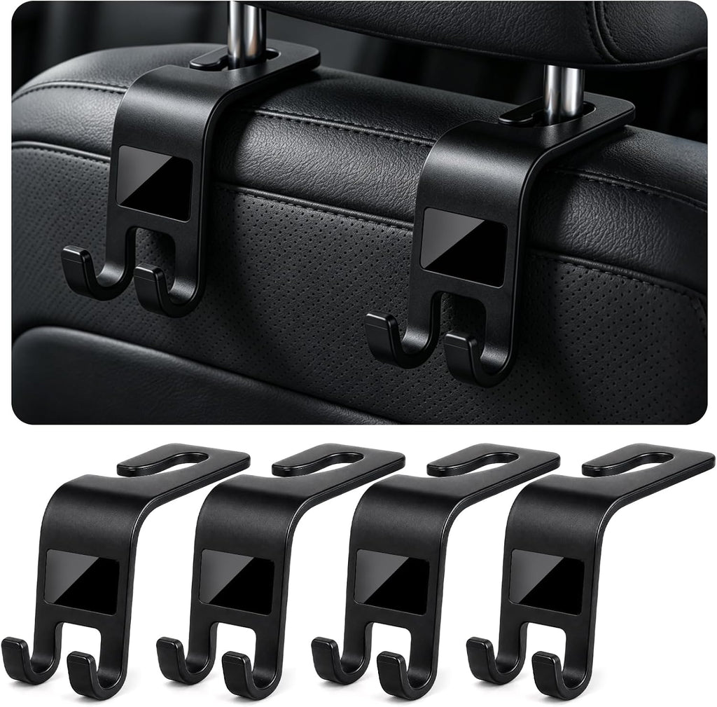 ZSDY Car Seat Headrest Hooks Heavy Duty Vehicle Back Seat Storage Organizer Hanger for Purse Grocery Bags Coat Universal Car Interior Accessories 4 Pack, Black