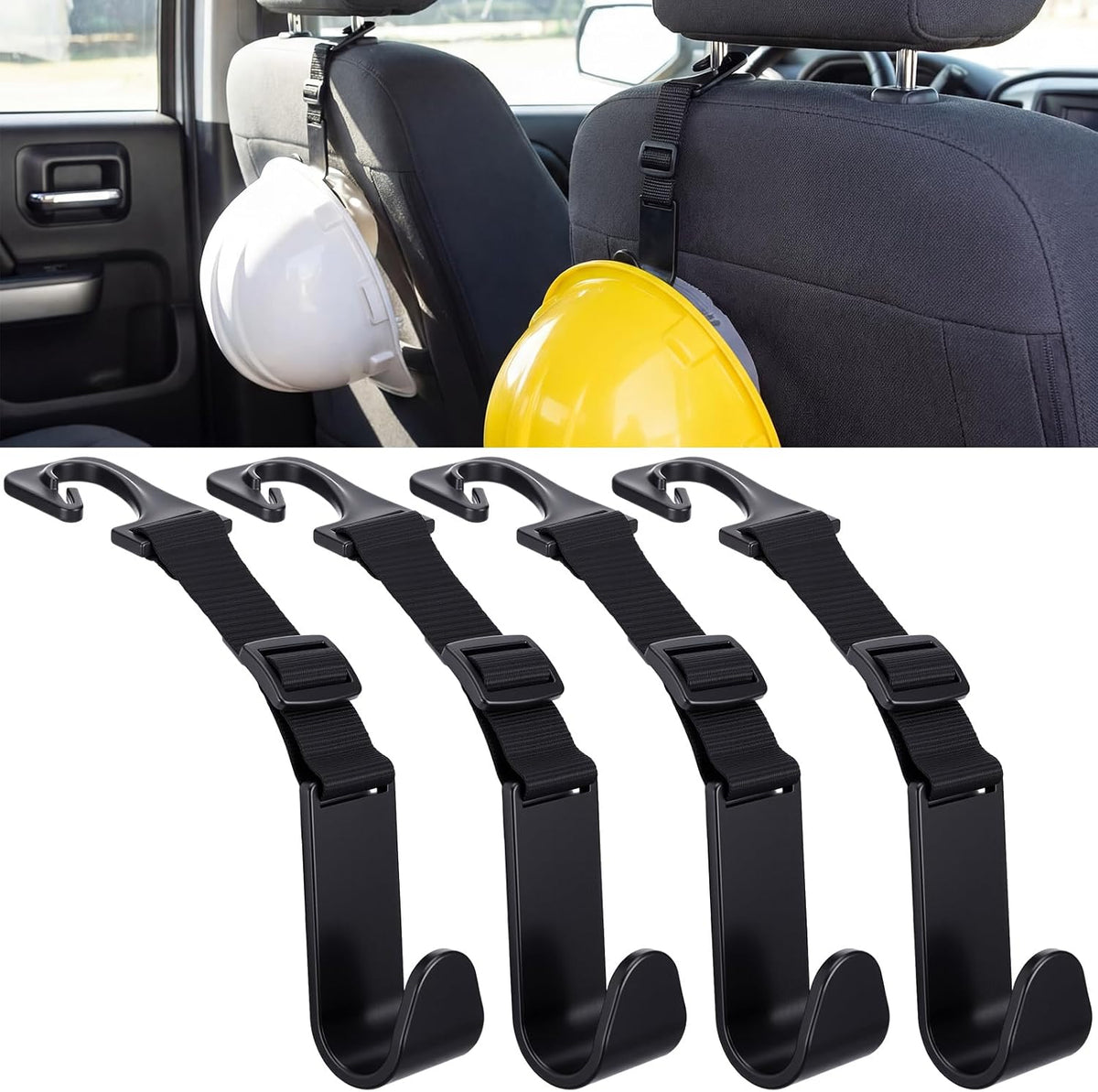 Unittype 4 Pcs Hard Hat Hook for Truck Adjustable Holder, Classic, Black