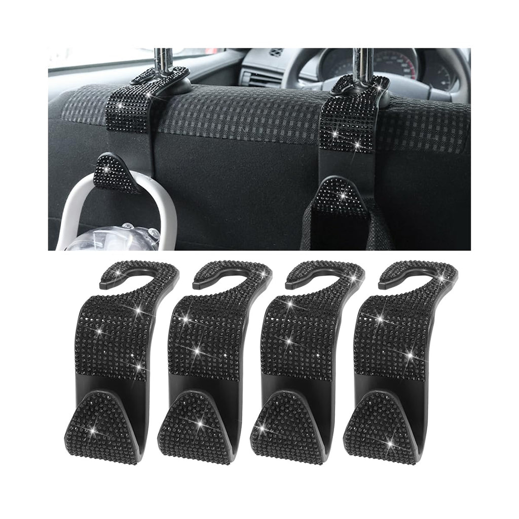 Zpana 4PCS Bling Car Seat Headrest Hooks, Crystal Rhinestones, Pink