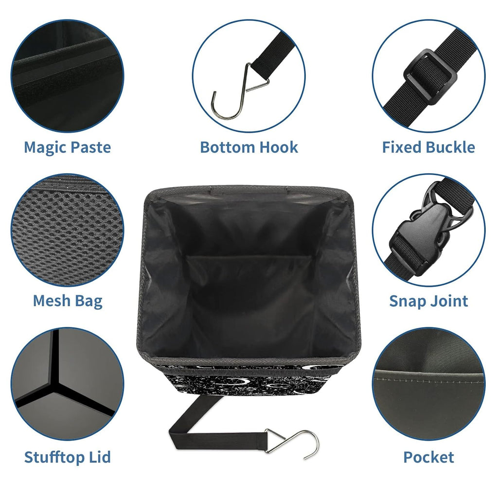 Gothic Moon Stars Boho Car Trash Can with Lid - Collapsible Reusable Waterproof Car Garbage Bag - Organizer