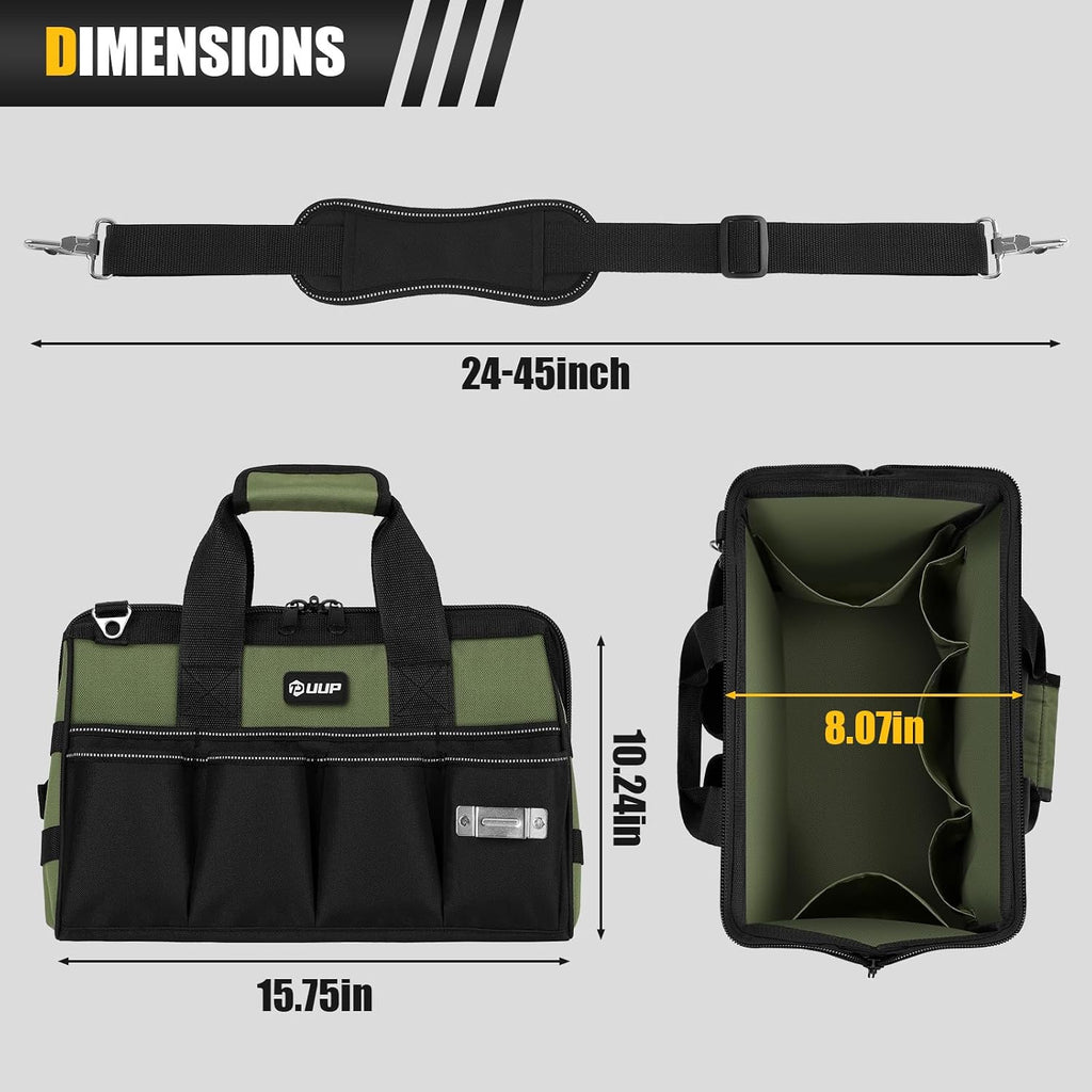 UUP Heavy Duty Tool Bag 15Inch, 16-Pocket Portable Empty Tool Box Organizer