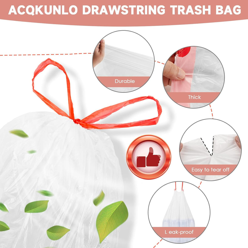 1.2 Gallon Small Trash Bags Drawstring - White Mini Garbage Bags (Fit 1-1.3 Gallon) 5 Liter 60 Count Unscented Strong Plastic Tiny Little Waste Basket Liners for Kitchen Car Office Magesh