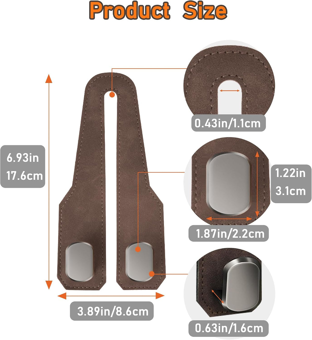 Purse Hook for Car, 2-Pack Leather Headrest Holders, Brown