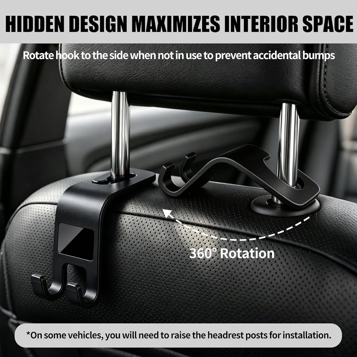 ZSDY Car Seat Headrest Hooks Heavy Duty Vehicle Back Seat Storage Organizer Hanger for Purse Grocery Bags Coat Universal Car Interior Accessories 4 Pack, Black