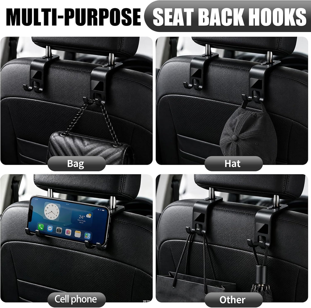 ZSDY Car Seat Headrest Hooks Heavy Duty Vehicle Back Seat Storage Organizer Hanger for Purse Grocery Bags Coat Universal Car Interior Accessories 4 Pack, Black