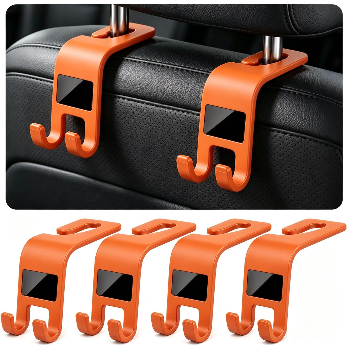 ZSDY Car Seat Headrest Hooks Heavy Duty Vehicle Back Seat Storage Organizer Hanger for Purse Grocery Bags Coat Universal Car Interior Accessories 4 Pack, Black
