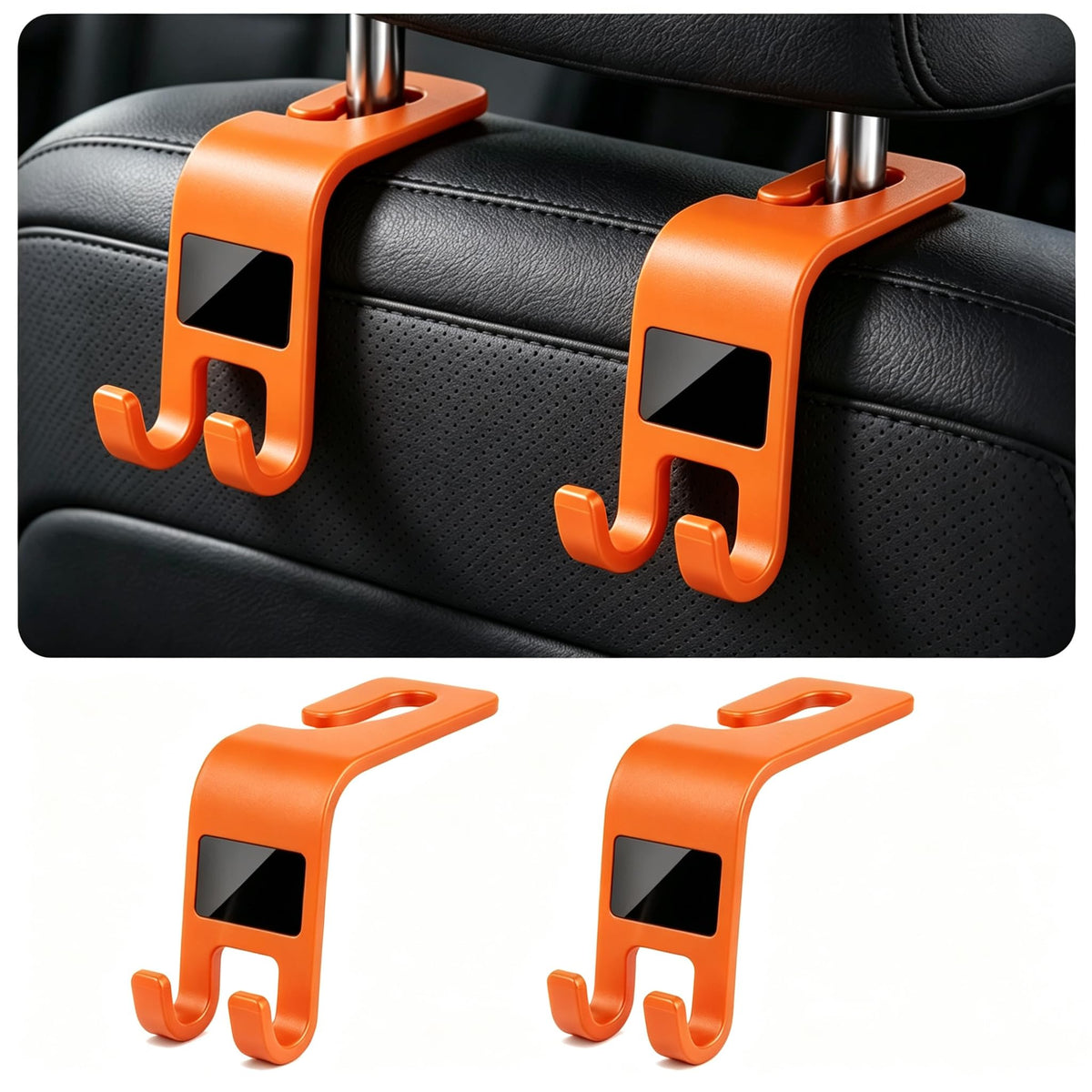 ZSDY Car Seat Headrest Hooks Heavy Duty Vehicle Back Seat Storage Organizer Hanger for Purse Grocery Bags Coat Universal Car Interior Accessories 4 Pack, Black
