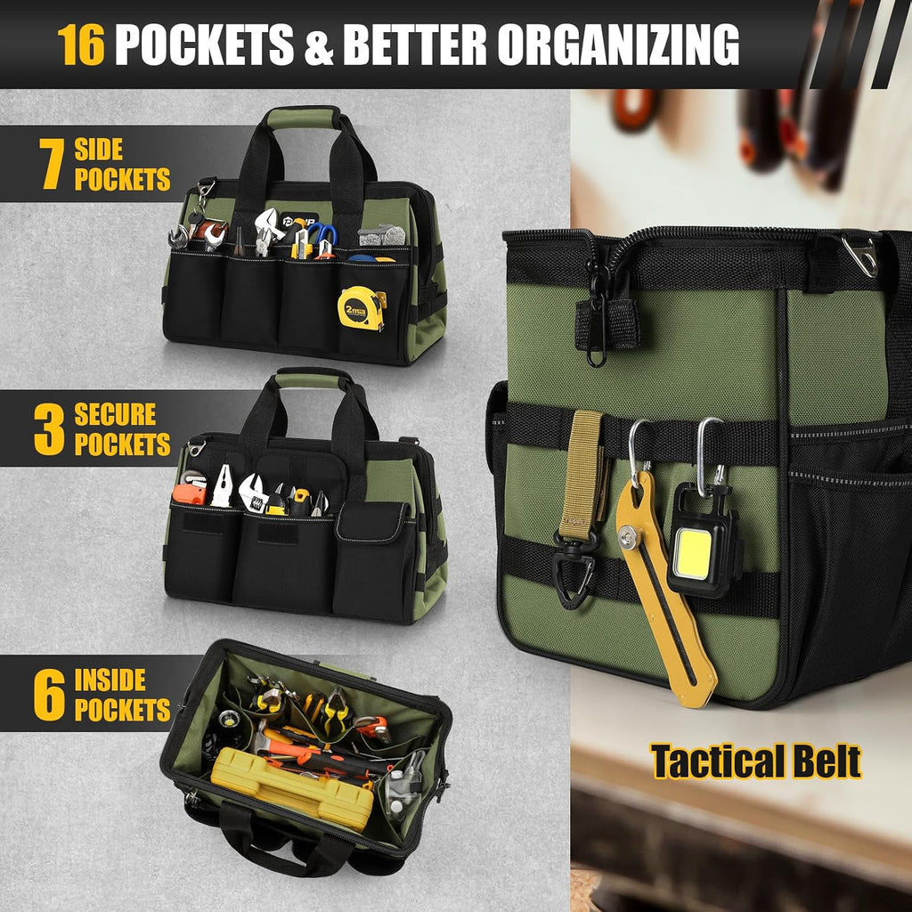 UUP Heavy Duty Tool Bag 15Inch, 16-Pocket Portable Empty Tool Box Organizer